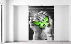 Gario Fototapeta Zelený motýľ v dlaniach Veľkosť: 150 x 200 cm, Materiál: Latexová