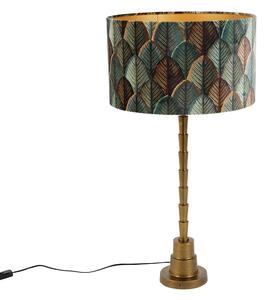 Stolová lampa bronzová s velúrovým tienidlom s dizajnom listov a zlatým vnútorným priestorom - Pisos