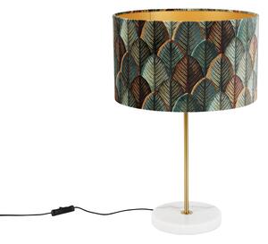 Mosadzná stolová lampa s velúrovým tienidlom s dizajnom listov a zlatým vnútorným priestorom - Kaso