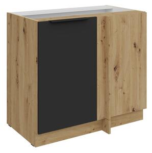 Predĺžená rohová skrinka LUNARA - šírka 90 cm, čierna / dub artisan