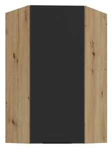 Vysoká horná rohová skrinka LUNARA 1 - 60x60 cm, čierna / dub artisan