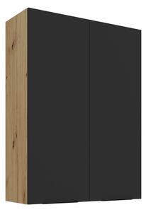 Vysoká horná kuchynská skrinka LUNARA - šírka 80 cm, čierna / dub artisan