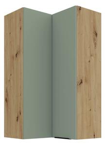 Vysoká horná rohová skrinka LUNARA 2 - 60x60 cm, zelená / dub artisan