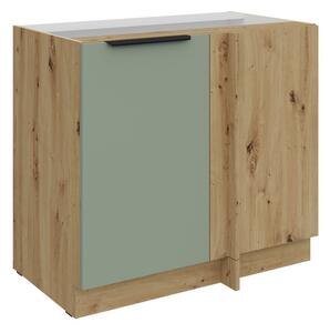 Predĺžená rohová skrinka LUNARA - šírka 90 cm, zelená / dub artisan