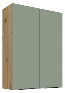 Vysoká horná kuchynská skrinka LUNARA - šírka 80 cm, zelená / dub artisan