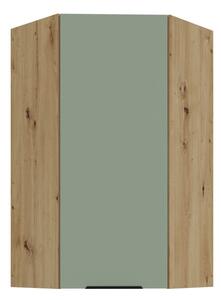 Vysoká horná rohová skrinka LUNARA 1 - 60x60 cm, zelená / dub artisan