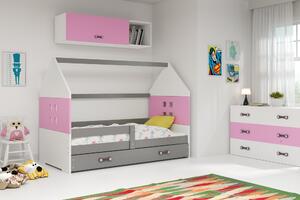 BMS Group Detská posteľ domček DOMI sivá - ružová so zásuvkou 160x80cm