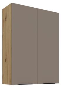 Vysoká horná kuchynská skrinka LUNARA - šírka 80 cm, tmavo béžová / dub artisan