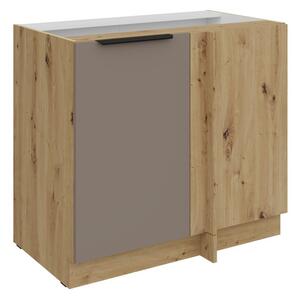 Predĺžená rohová skrinka LUNARA - šírka 90 cm, tmavo béžová / dub artisan