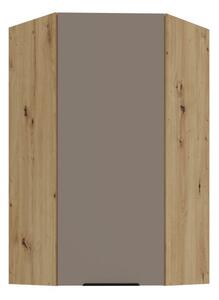 Vysoká horná rohová skrinka LUNARA 1 - 60x60 cm, tmavo béžová / dub artisan