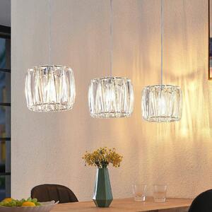 Závesná lampa Lindby Sofia, 107 cm, 3 svetlá, E14, chróm/čierna, Jasné / priehľadné, Obývacia izba / jedáleň, Plast, Závesné svietidlo