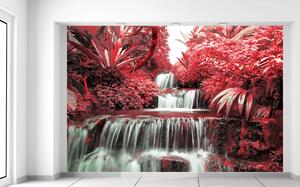 Gario Fototapeta Vodopád v červenej prírode Veľkosť: 200 x 135 cm, Materiál: Latexová