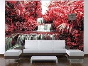 Gario Fototapeta Vodopád v červenej prírode Veľkosť: 150 x 200 cm, Materiál: Latexová