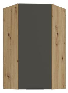 Vysoká horná rohová skrinka LUNARA 1 - 60x60 cm, grafit/dub artisan