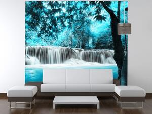 Gario Fototapeta Vodopád v modrej džungli Veľkosť: 268 x 240 cm, Materiál: Latexová