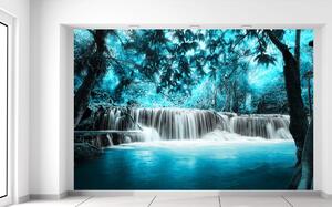 Gario Fototapeta Vodopád v modrej džungli Veľkosť: 268 x 100 cm, Materiál: Samolepiaca