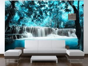 Gario Fototapeta Vodopád v modrej džungli Veľkosť: 536 x 240 cm, Materiál: Latexová