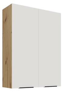 Vysoká horná kuchynská skrinka LUNARA - šírka 80 cm, biela / dub artisan