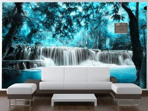 Gario Fototapeta Vodopád v modrej džungli Veľkosť: 536 x 240 cm, Materiál: Latexová