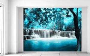 Gario Fototapeta Vodopád v modrej džungli Veľkosť: 200 x 150 cm, Materiál: Latexová