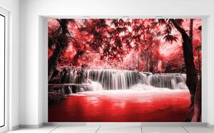 Gario Fototapeta Vodopád v červenej džungli Veľkosť: 95 x 205 cm, Materiál: Latexová