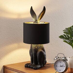 Stolná lampa Lindby Lorentina, 56 cm, králik, čierna, textil, Čierna, Obývacia izba / jedáleň, Textil / látka / hodváb, Dizajn, Stojacie svietidlo