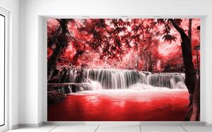 Gario Fototapeta Vodopád v červenej džungli Veľkosť: 95 x 205 cm, Materiál: Latexová