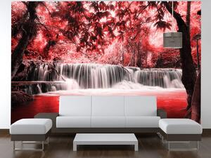 Gario Fototapeta Vodopád v červenej džungli Veľkosť: 268 x 100 cm, Materiál: Latexová