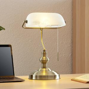 Lindby Profina lampa na písací stôl, bronzová, Hnedá / staromosadz, Pracovňa / Kancelária, kov, Starožitný, Stolová lampa