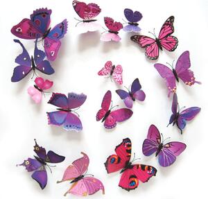 Veselá Stena Farebné 3D Motýliky Fialové