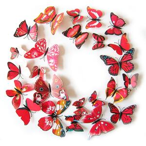 Veselá Stena Farebné 3D Motýliky Červené