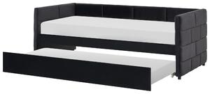 Rozkladacia posteľ čierna zamatová jednolôžko 90 x 200 cm lamelový rám moderný glamour štýl