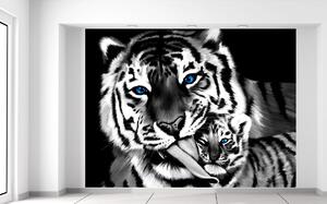 Fototapeta Čiernobiely tiger a tigrík Materiál: Samolepiaca, Veľkosť: 200 x 150 cm