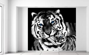 Fototapeta Čiernobiely tiger a tigrík Materiál: Samolepiaca, Veľkosť: 268 x 240 cm