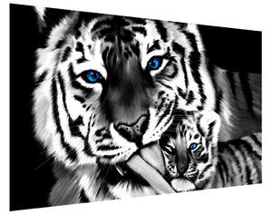 Fototapeta Čiernobiely tiger a tigrík Materiál: Samolepiaca, Rozmery: 150 x 200 cm