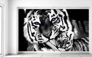 Fototapeta Čiernobiely tiger a tigrík Materiál: Samolepiaca, Rozmery: 150 x 200 cm