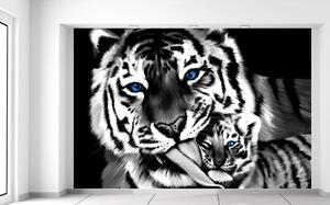 Gario Fototapeta Čiernobiely tiger a tigrík Veľkosť: 200 x 135 cm, Materiál: Vliesová