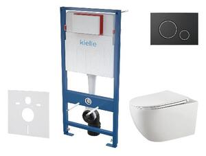 Kielle Genesis - Set predstenovej inštalácie, klozetu Gaia, dosky softclose a tlačidla Gemini II, matná čierna / chróm 30505SS26