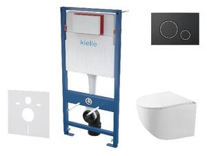 Kielle Genesis - Set predstenovej inštalácie, kompaktného klozetu Gaia, dosky softclose a tlačidla Gemini II, matná čierna / chróm 30505SS30
