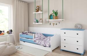 BabyBeds Detská posteľ EMMA srdiečka Farebné prevedenie: Modrá, Velikost postele: 180x80 cm, Úložný priestor k posteli: Áno, s úložným priestorom