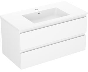 Mexen Orio, kúpeľňová skrinka 90 cm s umývadlom Otis, 2 zásuvky, biela matná, 91A10-09047-2-BFF01-W18M01