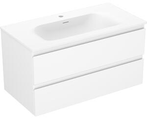 Mexen Orio, kúpeľňová skrinka 90 cm s umývadlom Vela, 2 zásuvky, biela matná, 91A10-09047-2-BFF01-W23M01