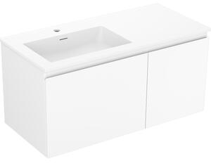 Mexen Orio, kúpeľňová skrinka 100 cm s ľavým umývadlom Otis, 1S, 1D, biela matná, 91A13-10047-3-BBFF01-W18L01