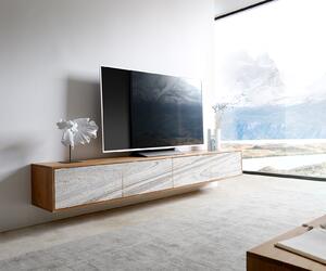 DELIFE TV stolík Kleo 220 cm akácia prírodná 4 dvierka závesný