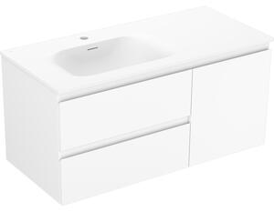 Mexen Orio, kúpeľňová skrinka 100 cm s umývadlom Vela vľavo, 2S, 1D, biela matná, 91A13-10047-3-BBFFFF01-W23L01