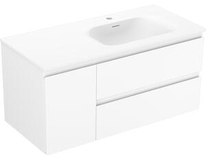 Mexen Orio, kúpeľňová skrinka 100 cm s pravým umývadlom Vela, 2S, 1D, biela matná, 91A13-10047-3-BBFFFF01-W23P01
