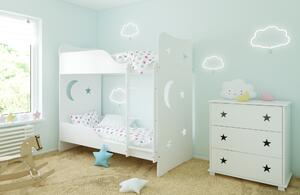 BabyBeds Detská poschodová posteľ STARS 180x80 hviezdičky Farebné prevedenie: Biela, Úložný priestor k posteli: Nie, bez úložného priestoru