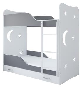 BabyBeds Detská poschodová posteľ STARS 180x80 hviezdičky Farebné prevedenie: Šedá, Úložný priestor k posteli: Áno, s úložným priestorom
