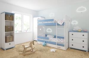 BabyBeds Detská poschodová posteľ STARS II 180x80 hviezdičky Farebné prevedenie: Biela, Úložný priestor k posteli: Nie, bez úložného priestoru