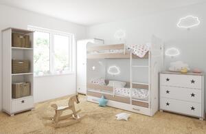 BabyBeds Detská poschodová posteľ STARS II 180x80 hviezdičky Farebné prevedenie: Orech, Úložný priestor k posteli: Nie, bez úložného priestoru